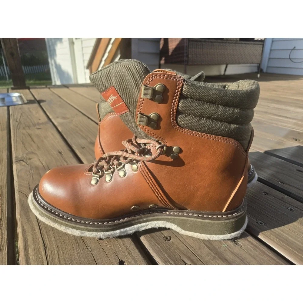 Simms Fly Fishing Wading Boots Felt Sole Brown Leather Men's Size 9 USA Trout